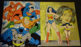 DC Comics portfolios featuring Batman, Aquaman, Flash, Superman and Wonder Woman