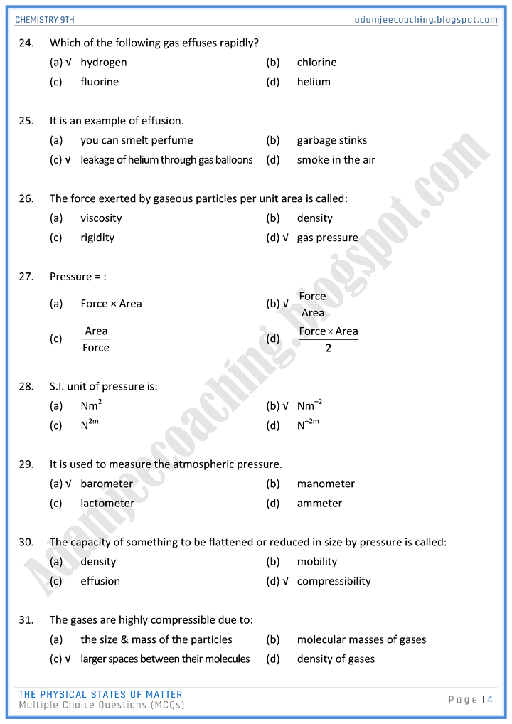 the-physical-states-of-matter-mcqs-chemistry-9th