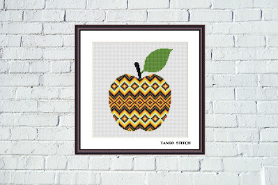 Apple aztek ethnic ornament funny kitchen cross stitch pattern