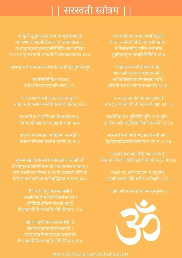 Shri Saraswati Stotram Lyrics Image in Hindi