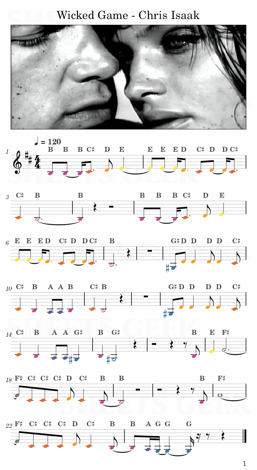 Wicked Game - Chris Isaak Easy Sheet Music Free for piano, keyboard, flute, violin, sax, cello page 1