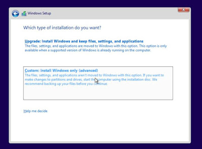 custom installation windows 10