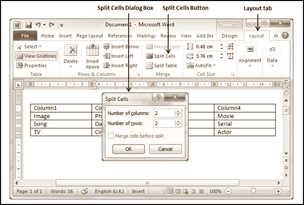 tombol Split Cells