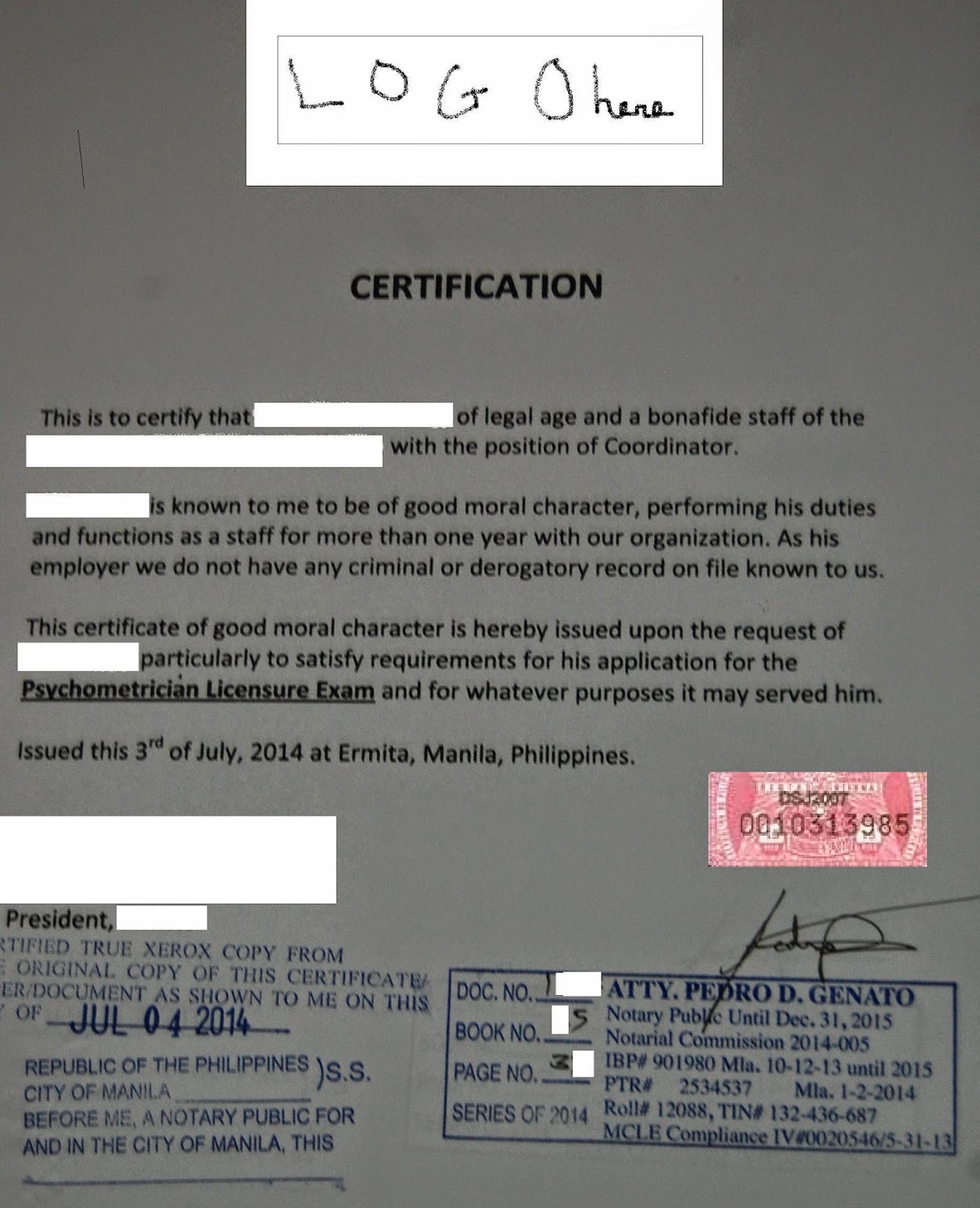 Philippine Psychometricians Licensure Exam Reviewer Sample Of Certificates Of Good Moral Character Nbi And Other Requirements