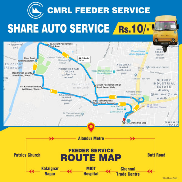 Chennai Metro - Alandur Metro Station - Share Auto Route, Timing, Fare & More