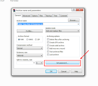 langkah ke empat memberi password pada winrar untuk mengamankan file