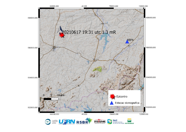 Tremor de terra, de magnitude preliminar 1.3 é registrado no município de Caraúbas