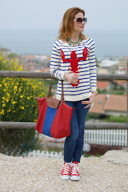Asos lobster sweater, Firmoo sunglasses, red Converse shoes