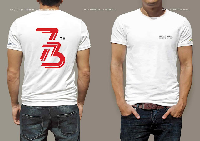 contoh penggunaan logo hut ri ke 73 tahun 2018 pada t shirt