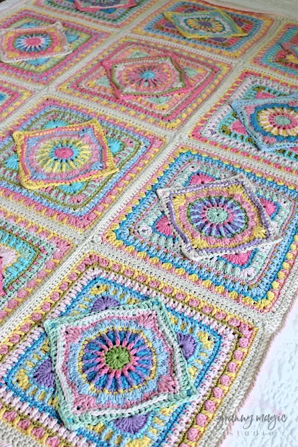 Crocheted granny squares joined together.