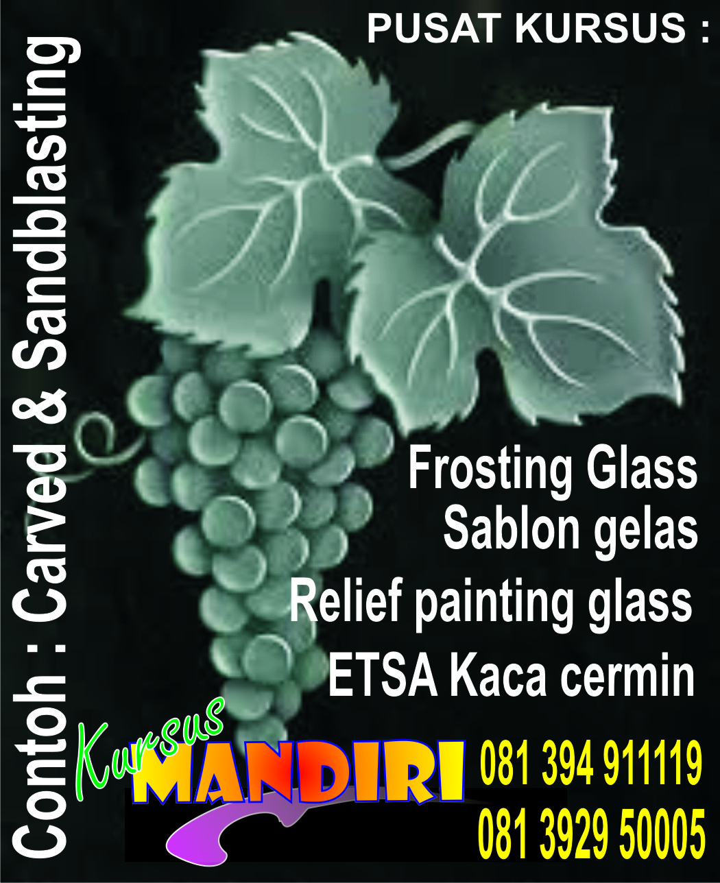 Kursus : Plakat acrylic & fiber, Sablon gelas & mug, Engraving, Offset