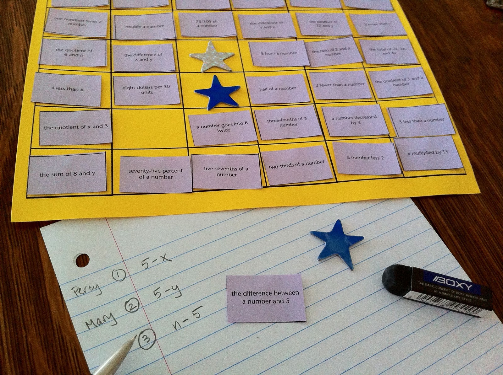 cheesemonkey wonders: WEEK 1: Words into Math Block Game  made4math