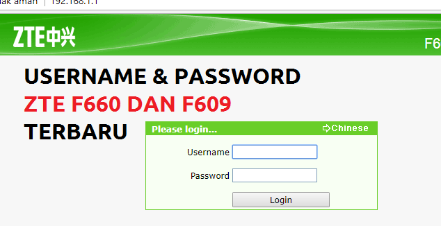 Username dan Password Indihome modem Zte F660 dan F609 terbaru