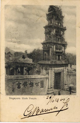 Old Gopuram of Sri Mariamman Temple on a postcard of 1901