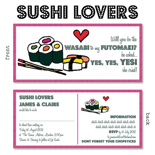 here is my brand new Sushi themed wedding invitation design SUSHI LOVERS