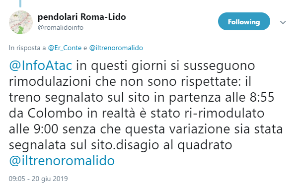 Situazione Trasporto Pubblico Roma 20 giugno 2019