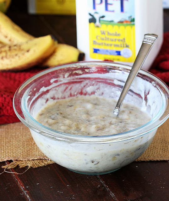 Mashed Bananas and Buttermilk in Mixing Bowl Image