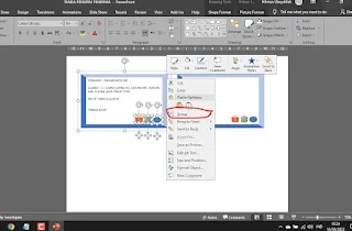 9. Setelah semuanya sudah lengkap, blok semuanya [segitiga yang sudah digroup, text box beserta logo-logonya], kemudian klik kanan dan group lagi agar menyatu
