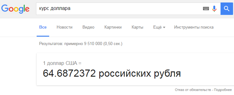 Курс доллара в Google