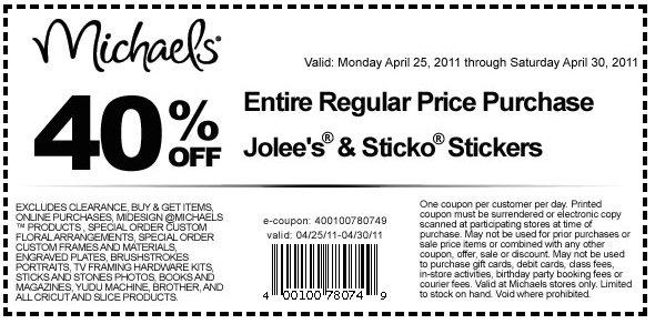 michaels printable coupons april 2011. Michaels has just released