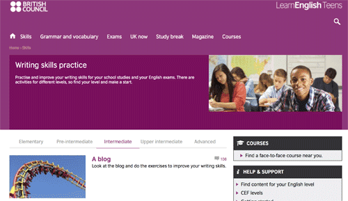 Writing skills practice on the British Council Website