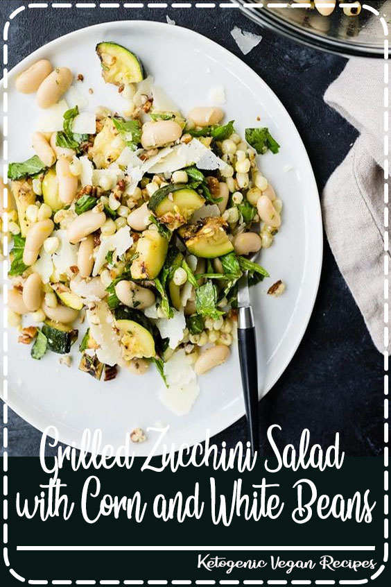 A little sweet, a little smokey, a little crunchy - this grilled zucchini salad with corn and marinated white beans has all the tasty flavors of summer! It's substantial enough for lunch or dinner on its own, but also makes a great side dish for picnics, potlucks and parties. Delicious cold, warm, or room temperature, this vegetarian and gluten free zucchini salad is a flexible summer recipe that's as easy to eat as it is to make! #vegetarian #glutenfree #salads #healthyrecipes #grilled