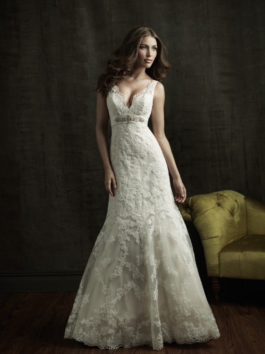 v neck a line wedding dress