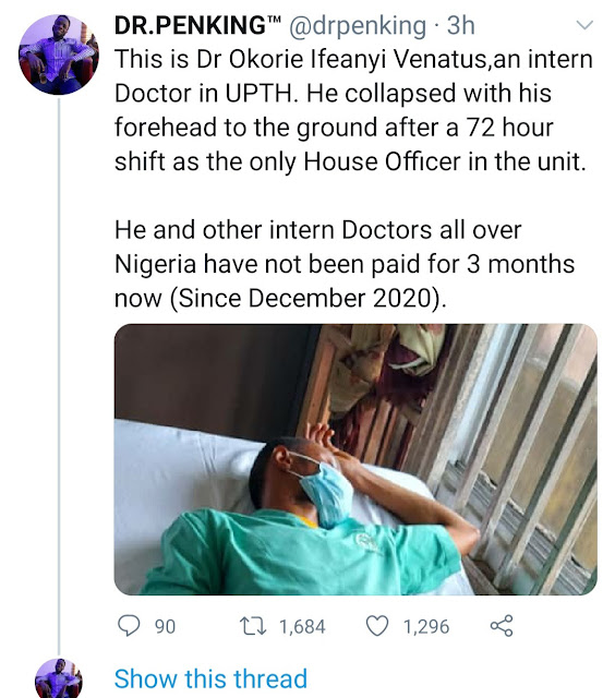 Hungry Nigerian doctor collapses after 72-hour non-stop shift