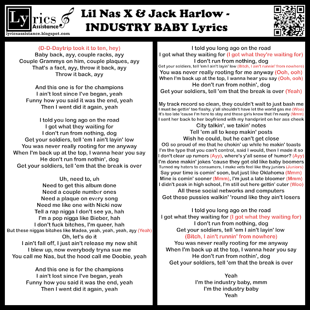 Lil Nas X & Jack Harlow - INDUSTRY BABY Lyrics | lyricsassistance.blogspot.com