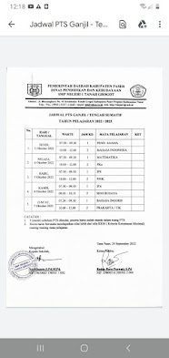 JADWAL PTS SUMATIF(tengah semester) Kelas VIII 2022