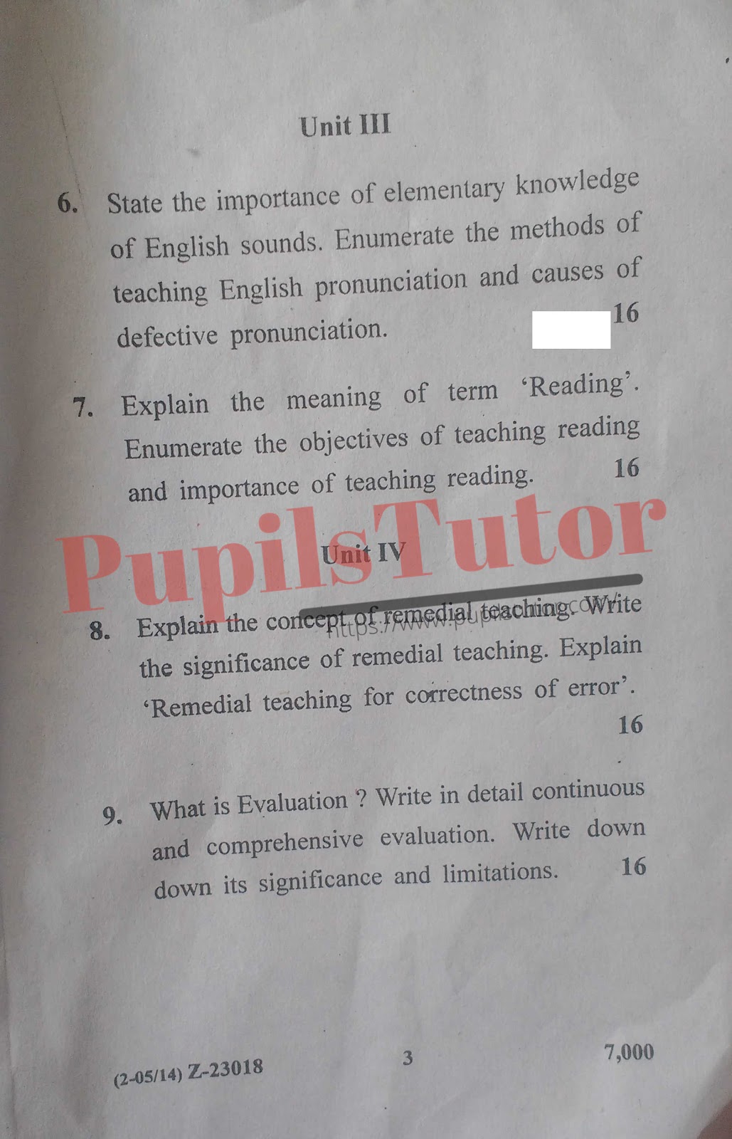 Free Download PDF Of M.D. University B.Ed First Year Latest Question Paper For Pedagogy Of English Subject (Page 3) - https://www.pupilstutor.com