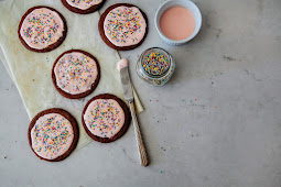 Chocolate Sugar Cookies with Pink Frosting