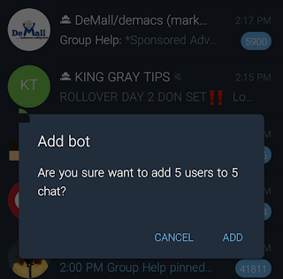 Click on add bot to add members to the Telegram group