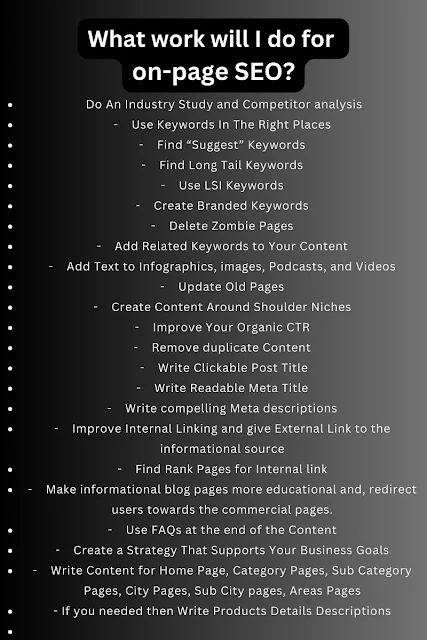 this blog infographic contains tasks that will perform for on page seo of a website.