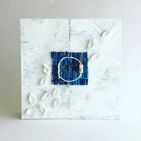 blue and white handmade remembrance book