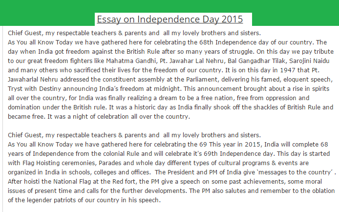 [English Notes] on Independence Day Essay Pdf for Exam