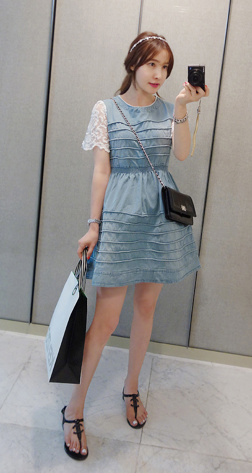 Denim Dress with Lace Sleeves