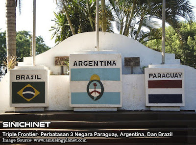 Triple Frontier yakni sebuah persimpangan perbatasan  Triple Frontier- Perbatasan 3 Negara Paraguay, Argentina, Dan Brazil