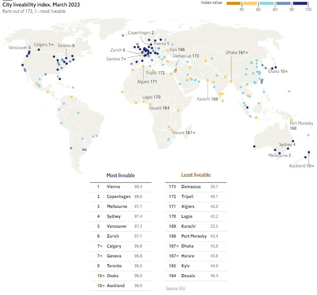 mapa mundial de mejores ciudades para vivir