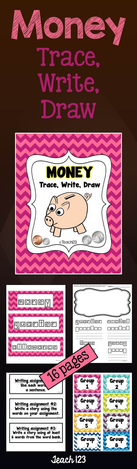 Teach 123 Money Trace Write Draw Printables at TeachersPayTeachers