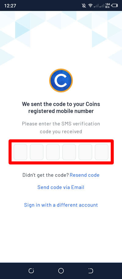 input 6 digit code sent to coinsph registered number