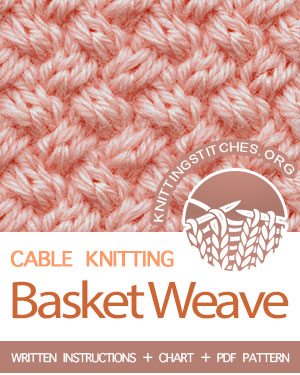 Cable Knitting. #howtoknit the Basket Weave cable Stitch. (Techniques used: 2/2 Right cross and 2/2 Left cross). FREE written instructions, Chart, PDF knitting pattern.  #knittingstitches #knitting #knit #cableknitting