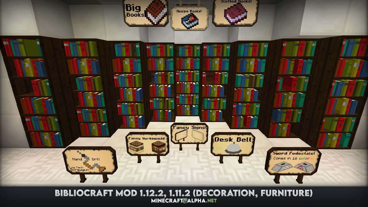 BiblioCraft Mod 1.12.2, 1.11.2 (Decoration, Furniture, Bookcase, Shelf)