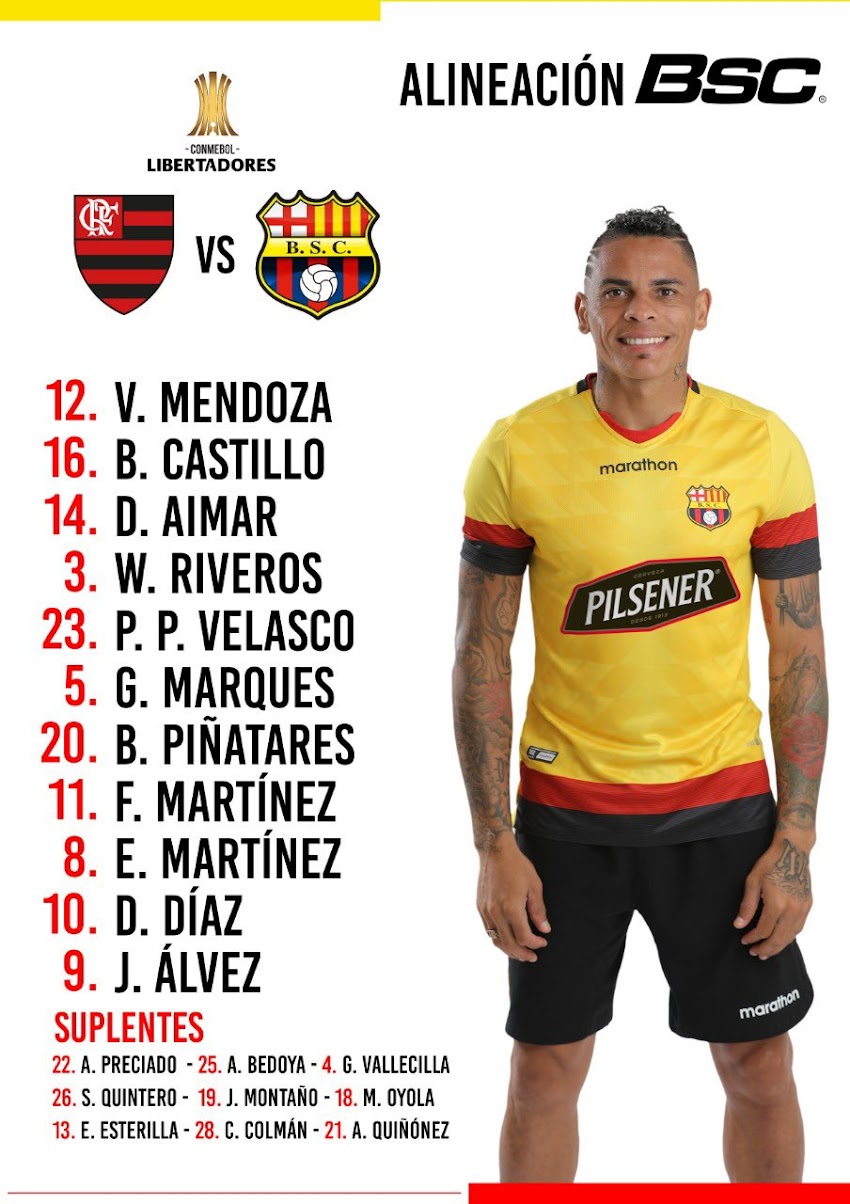 Titulares de BSC para cotejo con Flamengo