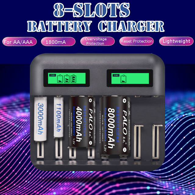 8 Slots Intelligent LCD Display USB Battery Charger for AA AAA C D Size Battery