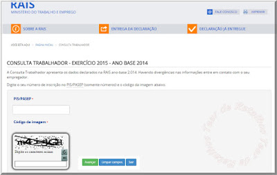 Foto da tela de acesso ao consultar trabalhador da RAIS 
