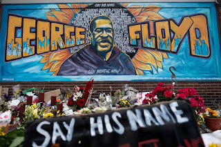 Memorial in loving memory of George Floyd who suffered police brutality and died succumbing to his injuries. Family and supporters paid respect at his memorial by leaving placards with prayers and slogans.