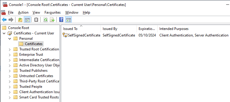 Screenshot of a certificate in the certificates MMC