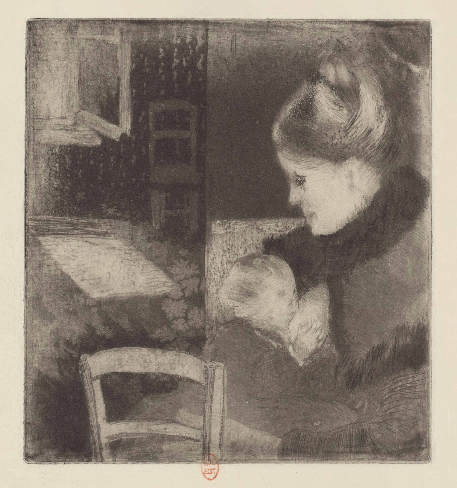 Pissaro Camille Enfant tétant sa mère 1882 pointe sèche et aquatinte Gallica