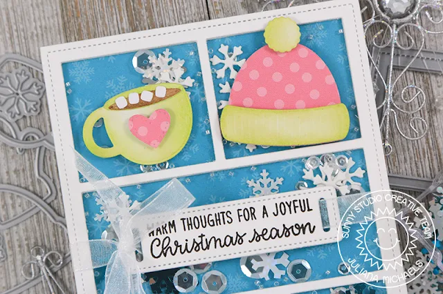 Sunny Studio Stamps: Warm & Cozy Fancy Frames Comic Strip Everyday Dies Christmas Shaker Card by Juliana Michaels